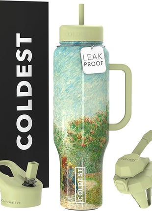 Coldest Tumbler with Handle and Straw, 100% Leak Proof Insulated Tumbler with Lid and Straw (3 Lids), Stainless Steel Tumblers for Women & Men, Cup Holder Friendly Base, 46 oz (Courting Couples)