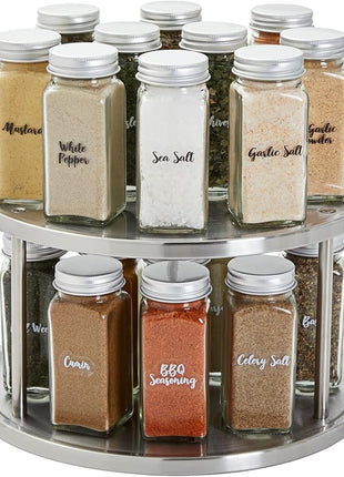 Juvale 2-Tier Lazy Susan Spice Rack Organizer for Cabinet - 10.5 in, Stainless Steel - Kitchen Countertop Organizer & Spice Carousel for Pantry Organization