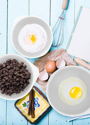 GLAD Mixing Bowls with Pour Spout, Set of 3 | Nesting Design Saves Space | Non-Slip, BPA Free, Dishwasher Safe Plastic | Kitchen Cooking and Baking Supplies, White