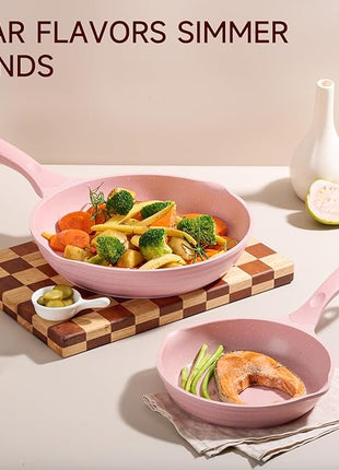 JEETEE Pink Pots and Pans Set Nonstick 23pcs, Healthy Kitchen Cookware Sets, Induction Cooking Set Pink Frying Pans, Saucepans, Sauté & Griddle & Crepe Pan (PFOA Free)