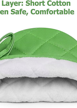 1 Pair Short Oven Mitts, Heat Resistant Silicone Kitchen Mini Oven Mitts for 500 Degrees, Non-Slip Grip Surfaces and Hanging Loop Gloves, Baking Grilling Barbecue Microwave Machine Washable