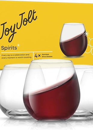 JoyJolt Spirits Stemless Wine Glasses for Red or White Wine (Set of 4)-15-Ounces