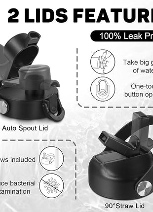 Water Bottle 40oz, Insulated Tumblers with Handle & Straw Lid, Insulated Water Bottle Fits in Cup Holder, Double Wall BPA-Free, Stainless Steel Travel Cup Leak-proof to Keep Cold 24H&Hot12H