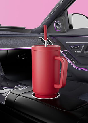 Meoky 40 oz Tumbler with Handle and Straw: Stainless Steel Insulated Tumbler with Lid and Straw - 100% Leak Proof Tumbler for Car Cup Holders - Travelers Commuters Workers, Red