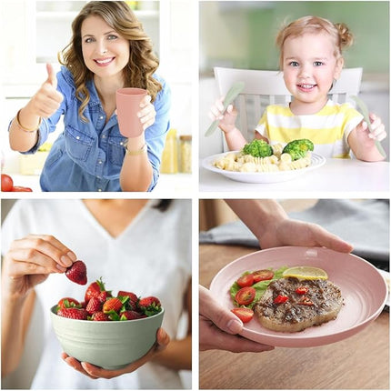 Shopwithgreen Wheat Straw Dinnerware Sets for 4, 20 PCS Unbreakable Plates and Bowls Sets, Reusable Dinner Dishes Set, Bowls, Cups, Plates for Camping, Kitchen, RV, Dorm, Dishwasher Microwave Safe