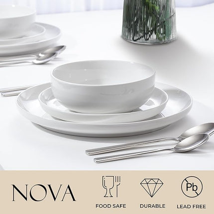 Zulay Kitchen Nova Porcelain Dinnerware Set, Service For 4 - Chip & Scratch Resistant White Plates And Bowls Sets - Microwave & Dishwasher Safe - White