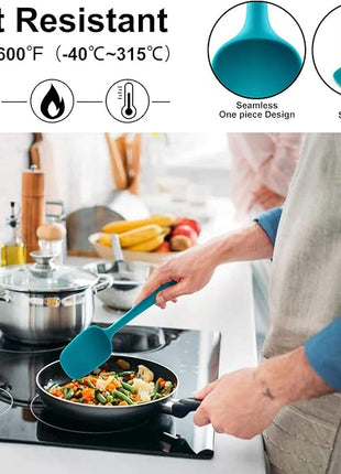 HOTEC BPA Free Heat Resistant Silicone Spatula Set Kitchen Utensils for Baking Cooking Mixing Non Stick Cookware Food Grade Dishwasher Safe (Multi-Color) Set of 9