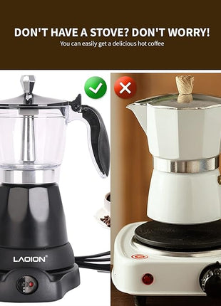 Cuban Coffee Maker, 6 or 3cup Electric Espresso Coffee Maker, Portable Cafeteras Electricas Modernas, Electric Moka Pot with Detachable Base & Overheat Protection, Coffee Gift for Home Travel