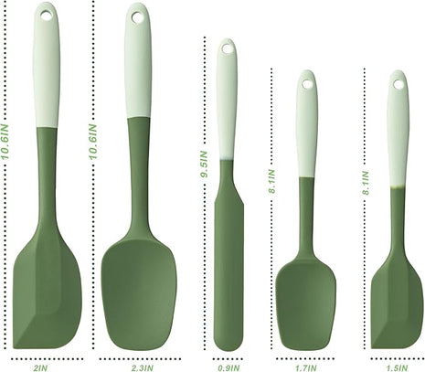 Silicone Spatula Set, 5 Piece Food Grade Rubber Spatulas for Baking, Cooking, and Mixing High Heat Resistant Non Stick Dishwasher Safe BPA-Free (Two colors - Green)