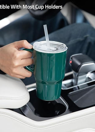 Sweejar Ceramic Travel Mug with Lid, 16 oz Portable Coffee Mug, Dishwasher Safe Tea Cup with Infuser, Reusable Teacup for Car Cup Holder, Tea Lovers(Jade)