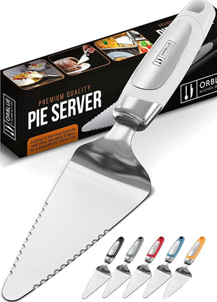 Orblue Pie Server, Essential Kitchen Tool, Serrated on Both Sides, Great for Right or Left Handed Chef, Stainless Steel Flatware , Cake Cutter,White