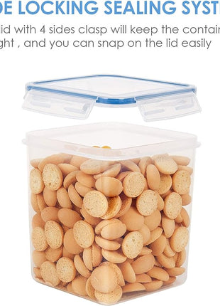 Vtopmart Food Storage Containers 2.5L / 84.5oz, 4 Pieces BPA Free Plastic Airtight Canister for Flour, Sugar, Baking Supplies, with 4 Measuring Cups and 24 Labels, Blue