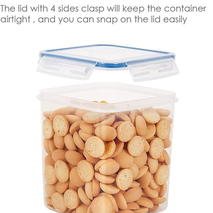 Vtopmart Food Storage Containers 2.5L / 84.5oz, 4 Pieces BPA Free Plastic Airtight Canister for Flour, Sugar, Baking Supplies, with 4 Measuring Cups and 24 Labels, Blue