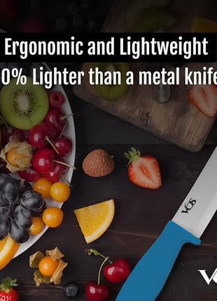 Vos Ceramic Knife Set with Peeler, Ceramic Knives Set For Kitchen, Ultra Sharp Kitchen Knife Set with Covers, 3" 4" 6" Paring, Utility & Chef Knife, Ultra Sharp, Lightweight, Dishwasher safe (Blue)