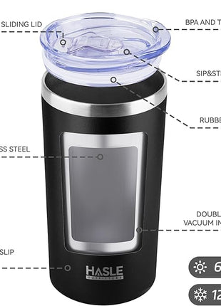 HASLE OUTFITTERS 12 oz Skinny Tumbler, Stainless Steel Insulated Slim Tumbler with Lid, Reusable Double Wall Travel Coffee Mug, Durable Powder Coated Travel Water Cup(Black, 1)