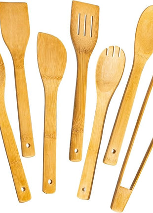 Wooden Spoons for Cooking 7-Piece, Kitchen Nonstick Bamboo Cooking Utensils Set, Healthy Bamboo Wooden Spatula Spoon for Cooking