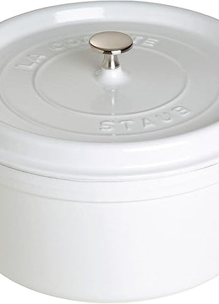 STAUB Cast Iron Dutch Oven 7-qt Round Cocotte, Serves 7- 8, Made in France, White
