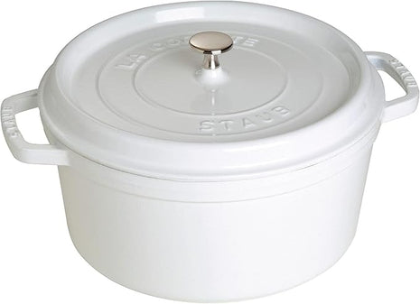 STAUB Cast Iron Dutch Oven 7-qt Round Cocotte, Serves 7- 8, Made in France, White