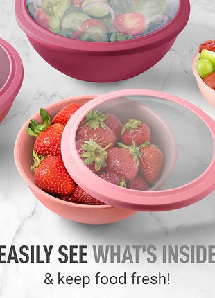 Zulay Kitchen 12 Piece Plastic Mixing Bowls with Leak-Proof Lids Set - Microwave and Freezer Safe Kitchen Mixing Bowls for Preparing, Serving and Storing - Large Nesting Bowls (Red Ombre)