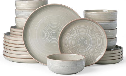 Famiware Meteor Plates and Bowls Sets, 24-Piece Stoneware Dinnerware Sets, Dishes Set for 8, Microwave and Dishwasher Safe Tableware, Matcha Green