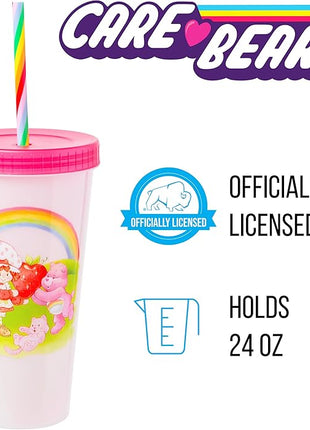 Silver Buffalo Care Bears Strawberry Shortcake Color Change Plastic Tumbler 4 Pack Featuring Orange Blossom Lemon Meringue Cheer Funshine Friend Blueberry Muffin Grumpy, 24 Ounces