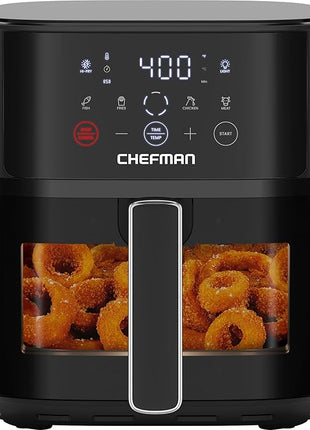 Chefman Air Fryer – 6 QT Compact Airfryer for Quick & Easy Meals, Features Hi-Fry Technology for Extra Crisp, Easy-View Window, Touch Controls with 4 Presets, Nonstick & Dishwasher Safe Basket - Black
