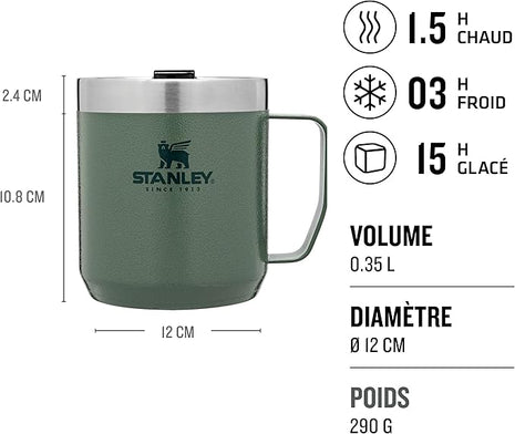 Stanley Classic Legendary Vacuum Insulated Tumbler-Stainless Steel Camp Mug, 1 Count (Pack of 1), Hammertone Green,354 milliliters