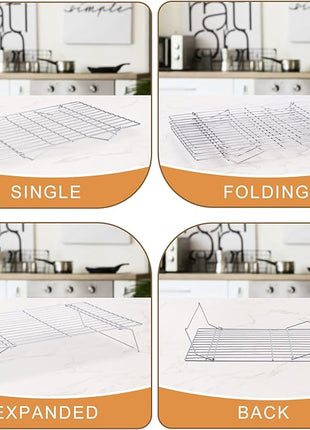 Cooling Rack for Baking 3 Tiers, 16" x 10" Cookie Cooling Wire Rack Stackable Collapsible Nonstick, Stainless Steel Baking Cooking Cooling Racks with Optimum Air Flow, Silver