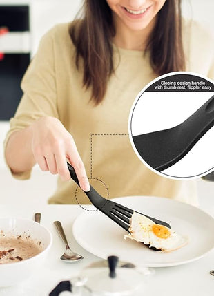 HOTEC 600℉ Heat Resistant Silicone Slotted Fish Turner Spatula Set, BPA Free Flipper Cooking Spatulas, for Non Stick Cookware Dishwasher Safe, Black