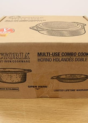 Victoria 6-Quart Cast Iron Combo Cooker, Combination Dutch Oven and Skillet, Made in Colombia, 2-Piece Set