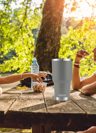 D·S 30oz Grey Tumbler Stainless Steel Insulated Travel Mug with Straw Lid Cleaning Brush (30oz Grey)