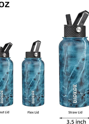 BJPKPK Insulated Water Bottles with Straw Lid, 27oz Stainless Steel Water Bottle with 3 Lids, Leak Proof BPA Free Metal Thermo, Mugs, Tumblers, Keep Cold Hot -Ocean