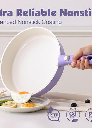 SENSARTE 17 Piece Ceramic Pots and Pans Set, Nonstick Detachable Handle Cookware, Induction Kitchen Cookware Set with Removable Handle, Dishwasher ＆ Oven Safe (Purple)