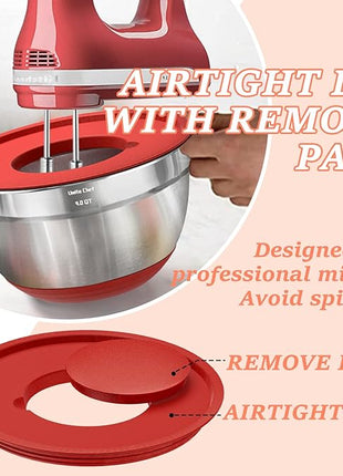 Umite Chef Mixing Bowls with Airtight Lids Set, 8PCS Stainless Steel Nesting Bowls Set, 3 Grater Attachments & Non-Slip Bottoms, Size 5, 4, 3.5, 2, 1.5QT for Baking & Mixing(Colorful)