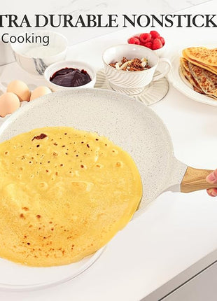 SENSARTE Nonstick Crepe Pan with Spreader, 12-Inch Natural Ceramic Coating Dosa Pan Pancake Flat Skillet Tawa Griddle with Stay-Cool Handle, Induction Compatible (White)