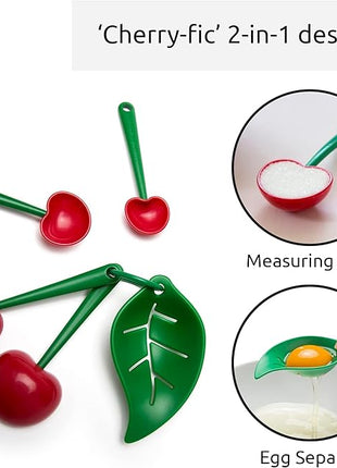 OTOTO Measuring Cups Set - Teaspoons for Dry & Liquid Ingredients, BPA-free & Dishwasher Safe, Funny Gifts, Baking Accessories, Unique Kitchen Gadgets (Mon Cherry)