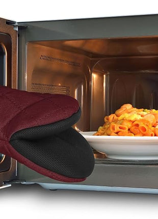 1 Pair Short Oven Mitts, Heat Resistant Silicone Kitchen Mini Oven Mitts for 500 Degrees, Non-Slip Grip Surfaces and Hanging Loop Gloves, Baking Grilling Barbecue Microwave Machine Washable