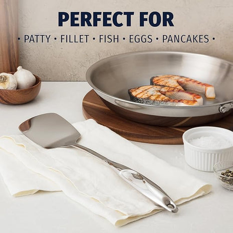 Zulay Kitchen Stainless Steel Solid Turner - 15” Large Metal Spatula for Cooking, Frying & Grilling - Durable, Heat-Resistant & Dishwasher Safe Kitchen Utensil for Everyday Use