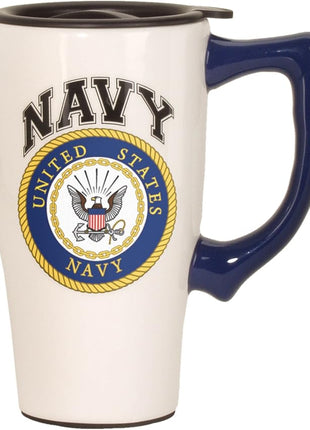 Spoontiques - Ceramic Travel Mugs - Navy Cup - Hot or Cold Beverages - Gift for Coffee Lovers