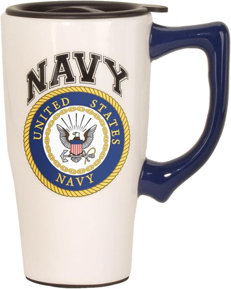 Spoontiques - Ceramic Travel Mugs - Navy Cup - Hot or Cold Beverages - Gift for Coffee Lovers