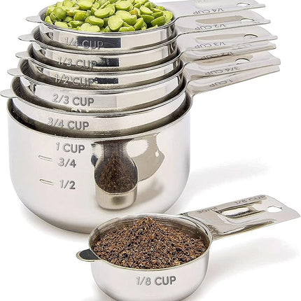 Simply Gourmet Measuring Cups Set of 7, Stackable, 304 Premium Stainless Steel, Kitchen Gadgets for Measure Liquid and Dry Ingredients, Cooking & Baking