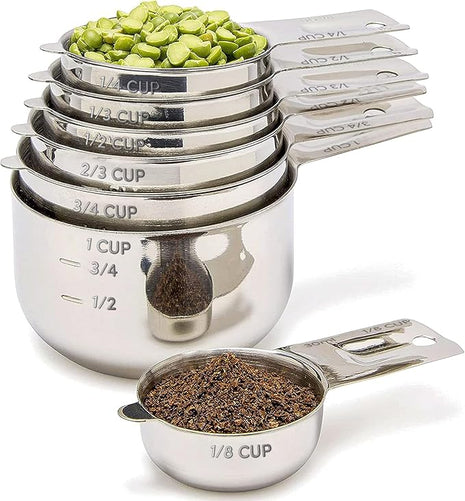 Simply Gourmet Measuring Cups Set of 7, Stackable, 304 Premium Stainless Steel, Kitchen Gadgets for Measure Liquid and Dry Ingredients, Cooking & Baking