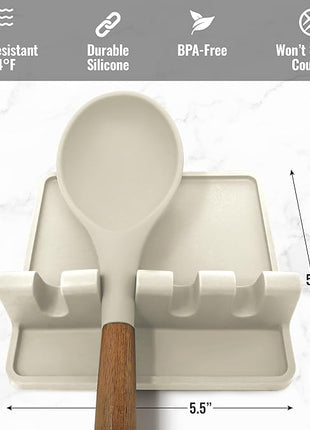 Zulay Kitchen Silicone Utensil Rest with Drip Pad for Multiple Utensils - BPA-Free, Heat-Resistant Spoon Rest & Spoon Holder for Stove Top - Kitchen Utensil Holder for Ladles & Tongs - Gardenia