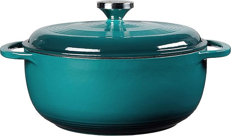 Lodge 4.5 Quart Enameled Cast Iron Dutch Oven with Lid – Dual Handles – Oven Safe up to 500° F or on Stovetop - Use to Marinate, Cook, Bake, Refrigerate and Serve – Lagoon