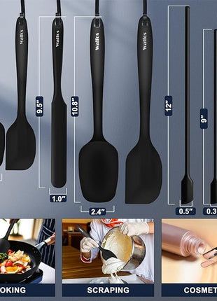 Walfos Silicone Spatula Set of 8(600°F）- Heat Resistant Kitchen Silicone Scraper Spatulas & Mini Spatulas, One-Piece Seamless Design, Perfect for Cooking Mixing & for Non-stick Cookware,black