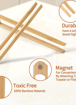 Jowmoy 1 Pieces With Magnet Natural Bamboo Toast Tongs, toast tongs, bamboo tongs,slip Design,for Toaster,Fruits, Bread & Pickles, Kitchen Utensil, Salad, Pasta, Grilling, BBQ.