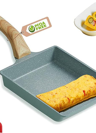Japanese Omelette Pan Nonstick Tamagoyaki Egg Pan,Retangle Small Frying Pan,with Silicone Spatula & Brush,Non-Stick Coating (PFOA Free) - 20 x 15cm