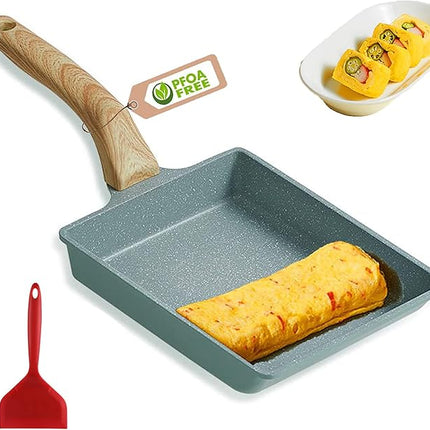Japanese Omelette Pan Nonstick Tamagoyaki Egg Pan,Retangle Small Frying Pan,with Silicone Spatula & Brush,Non-Stick Coating (PFOA Free) - 20 x 15cm