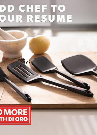 DI ORO Silicone Turner Spatula Set - Kitchen Spatulas for Nonstick Cookware - Cooking Utensils for Flipping Eggs & Pancakes - 600°F Heat-Resistant BPA Free Turners - Dishwasher Safe (4pc, Black)