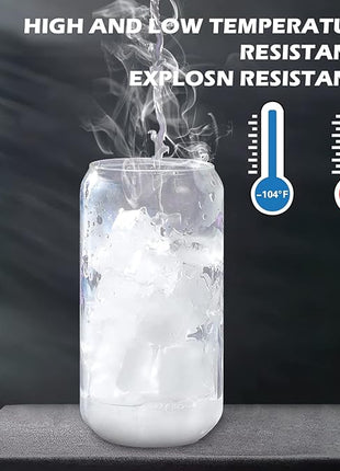 Drinking Glasses with Bamboo Lids and Glass Straw 2PCS Set, 16oz Glass Cups with Lids and Straws, Beer, Iced Coffee Glasses, Soda, Gift 1 Cleaning Brushes